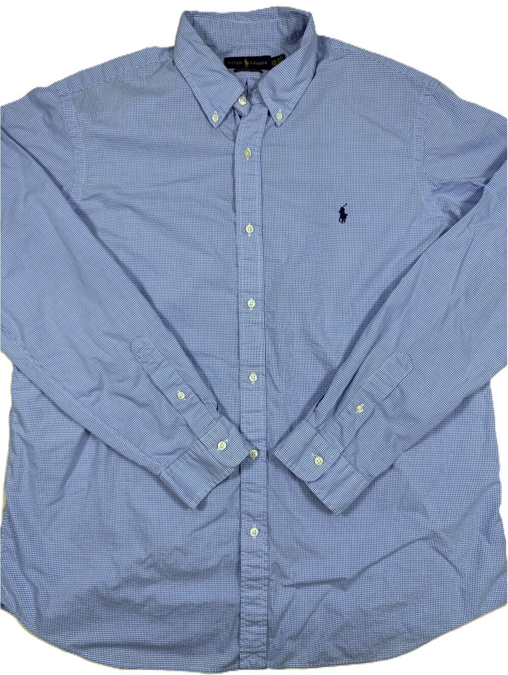Ralph Lauren Men's Long Sleeve Shirt XXL Light Blue Micro-Check Gingham
